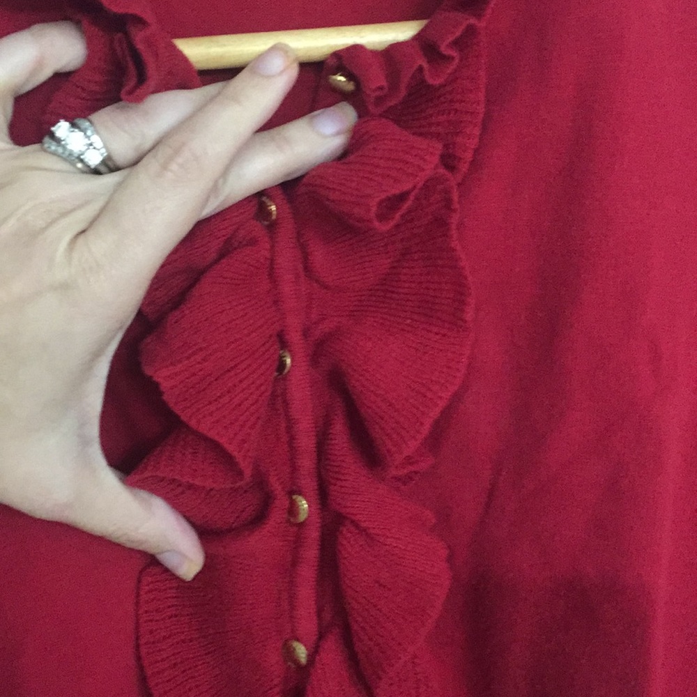 Chaps Ruby Red Ruffle Sweater Sz Large - Picture 2 of 6